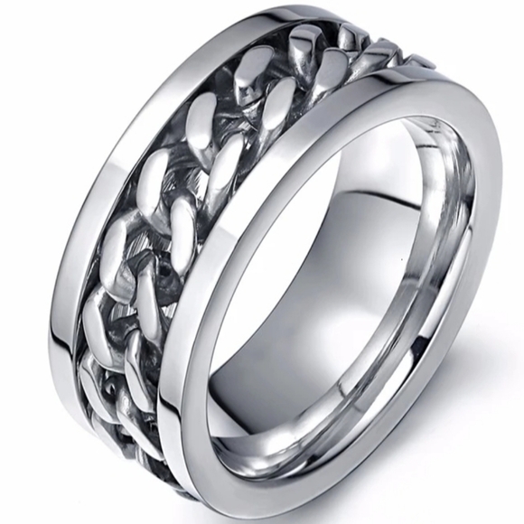 Men's Stainless Steel Spinner Ring - Tire Texture - Picture 1 of 7